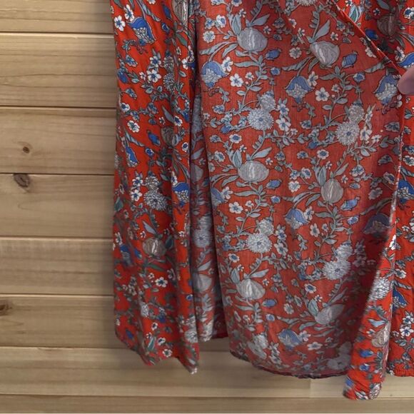 Natural Life Size XS/S Patti Side Slit Red Floral Bohemian Rayon Maxi Dress - Picture 6 of 9